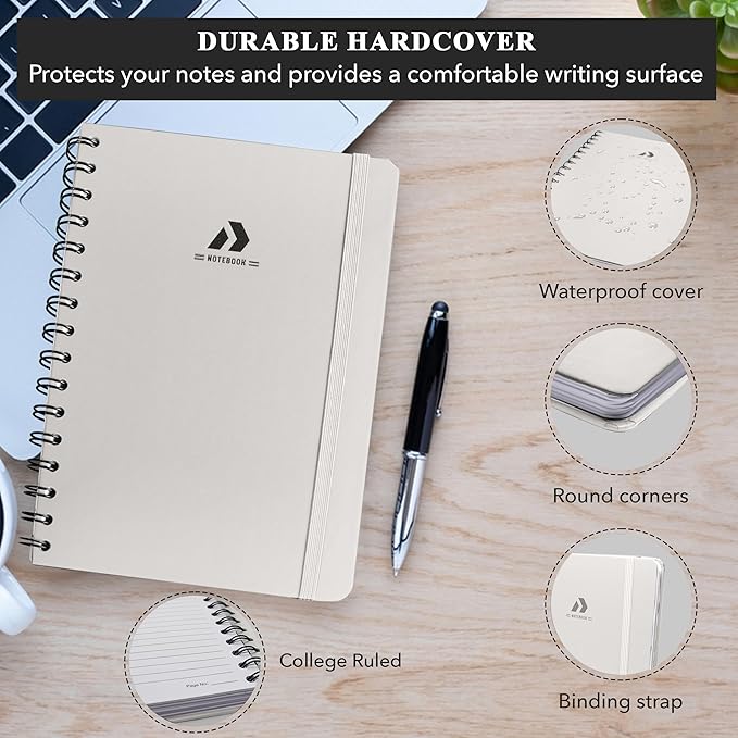Nextnoid Lined Spiral Journal Notebook For Women & Men - Hardcover A5 Journal 170 Pages, Notebook for Work & Note Taking College Ruled Notebook - Beige