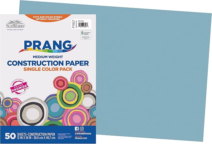 Prang (Formerly SunWorks) Construction Paper, Sky Blue, 12" x 18", 50 Sheets