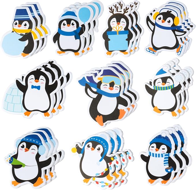 Xqumoi 30 Pack Winter Penguin Sticky Notes - Christmas Self Sticky Notepads Winter Notes Pads Polar Animal Writing Memo Pads Office School Supply Birthday Xmas Penguin Lover Gift Goodies Bag Fillers