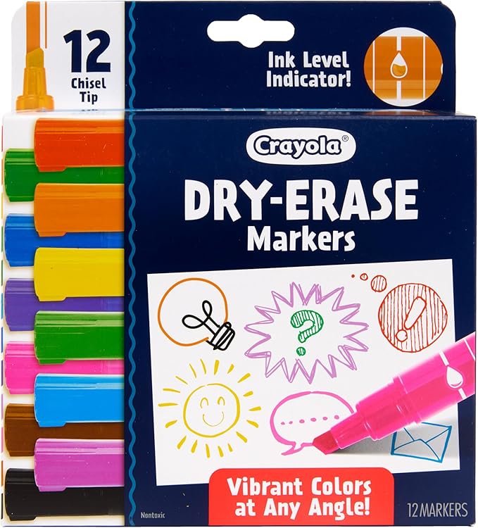 Crayola Take Note Dry Erase Markers for School (12ct) Teacher Classroom Supplies, Chisel Tip Whiteboard Markers, Must Haves