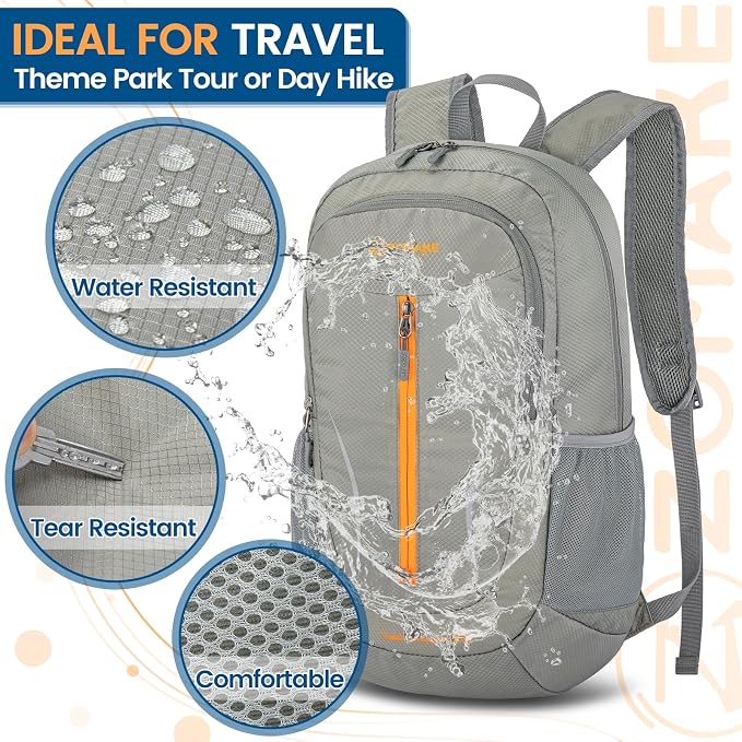 ZOMAKE Lightweight Packable Backpack 25L, Foldable Hiking Daypack | Water Resistant Small Folding Backpacks for Travel, Everyday Carry, Multi-Pocket Layout, Breathable Shoulder Strap