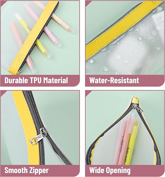 Mr. Pen- Clear Pencil Pouch, 8.50"x4.25", 3 Pack, Durable TPU Material, Medium Water-Resistant Pencil Bags with Smooth Zipper, Multipurpose Clear Pouch for Stationery, School, Office, Travel Supplies