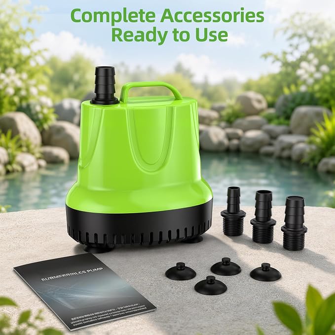 FREESEA Durable Small Pond Pump: 365+ days Continuous Operation | 845GPH 60W Bottom Suction with Epoxy-Sealed Motor & 176℉ Overheat Protection for Pond Circulation Water Change