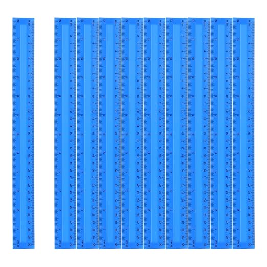 HARFINGTON 12pcs Plastic Rulers 12" (30cm) Clear Straight Ruler Measuring Tool Inches and Centimeters for Home Office Classrooms Drafting, Blue