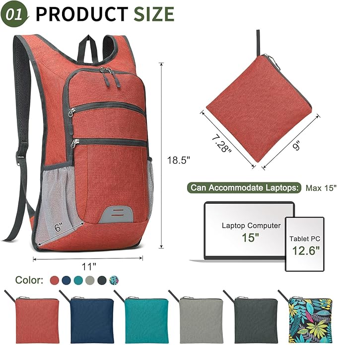 20L Lightweight Hiking Daypack, Foldable Travel Packable Backpack for Men Women for Cycling Camping Outdoor (Red)