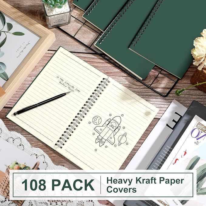 Yahenda 108 Pcs Spiral Notebooks, 1 Subject, Wide Ruled, Deep Green