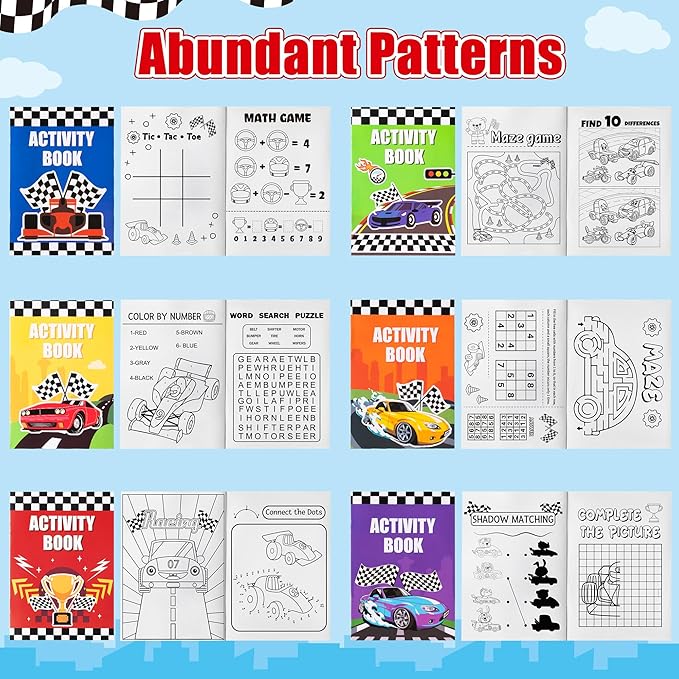 JAPBOR Race Car Coloring Books - 24PCS Mini Racing Cars Activity Color Books Bulk for Kid Party Favors, Truck Transportation Themed Small Colouring Pages for Birthday Gifts Class Drawing Painting Game