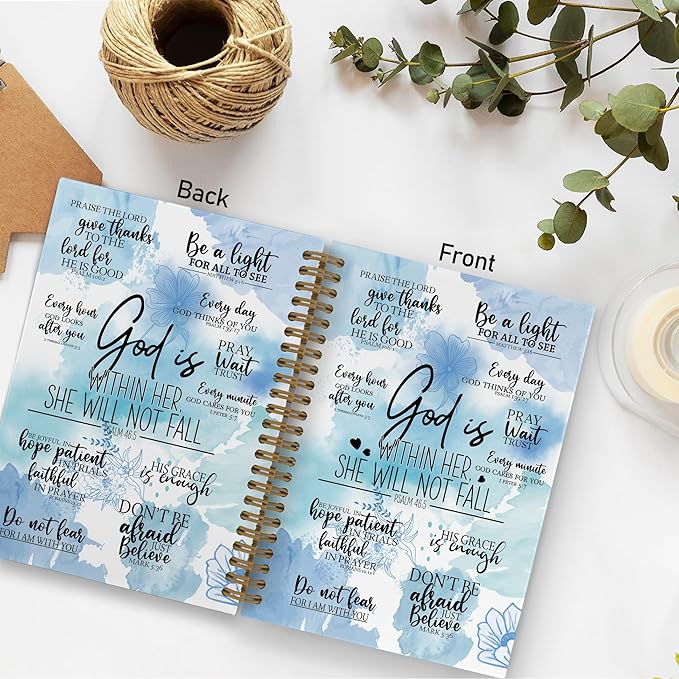 QLMX Blue Christian Spiral Notebook, God Is Within Her She Will Not Fall Journal Notebook, Bible Verse Notebooks for School Work, Inspirational Religious Office Supplies Gifts, 5.5x8.3Inch