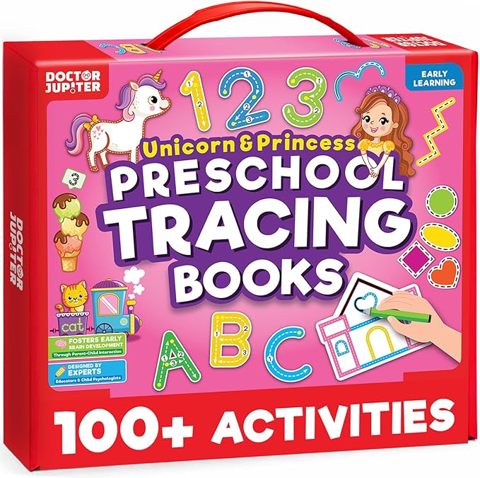 Doctor Jupiter Preschool Tracing Books for Toddlers, 3+ Year Old Kids |Learning Activity Books, Unicorn & Princess Educational Toys, 100+ Wipe Clean Preschool & Kindergarten Activities