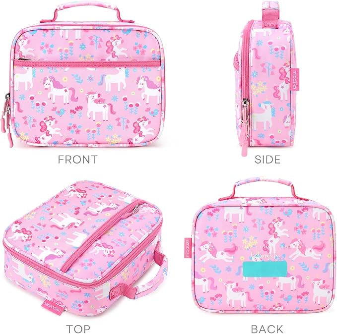 mibasies Kids Lunch Box for Girls Toddler, Insulated and Reusable Lunch Bag for School, Flower Unicorn