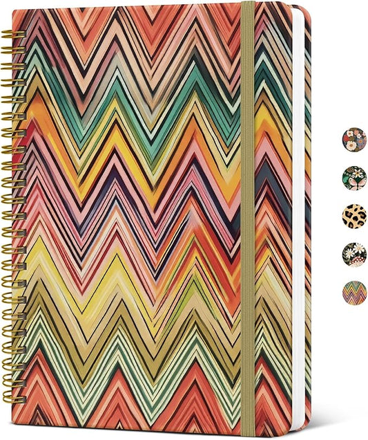 Taja Lined Spiral Journal Notebook for Women, A5 Cute College Ruled Hardcover Notebook for Work & Note Taking, Pretty Journal for Writing, 140 Pages, Retro Weave