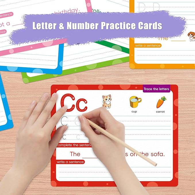 ABC Handwriting Drawing Practice Cards,Alphabet & Number Dry Erase Board for Kids,Phonics Sight Word Flash Card,Letter Practice for Kindergarten,Perfect for Preschool, Homeschool & Kindergarten