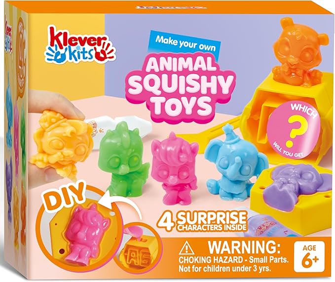 JOVA Klever Kits Squishy Toys, DIY Squishy Animal Making Kit, Mystery Box with 4 Surprise Characters Inside, Arts and Crafts, Kids Craft for Kids Ages 6+