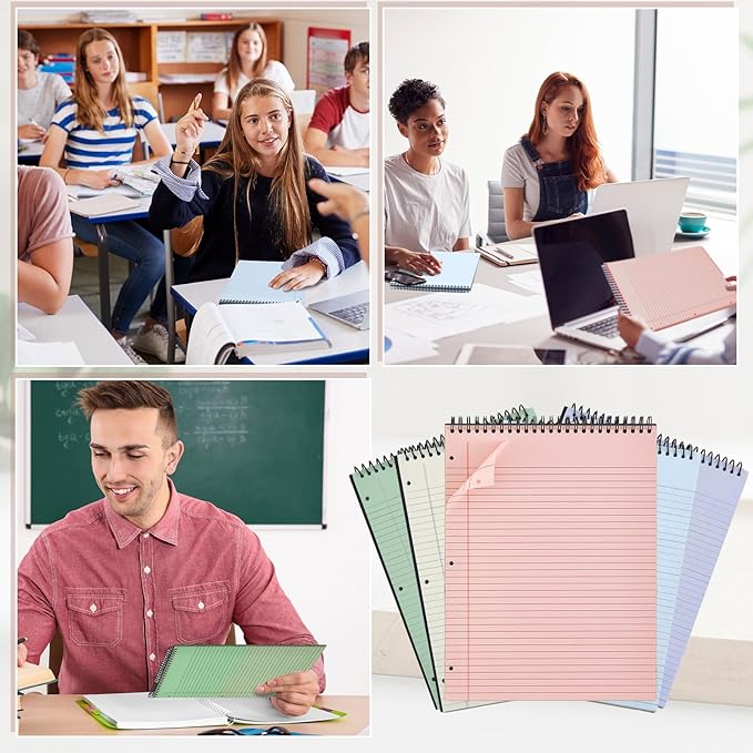MotiMind 10 Pack 8.5" x 11" Top Spiral Notebook with 3 Hole Punched Legal Pads Notepad 50 Sheets Hard Cardboard Paper Wirebound Notepad for Office School Business (College Ruled,Gray Tones)
