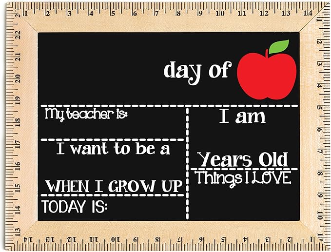 Bloom Owl First Day of School Chalkboard Sign - 11.5"x15" Reusable Back to School Photo Prop with Wooden Ruler Frame for Preschool, Kindergarten, and Beyond