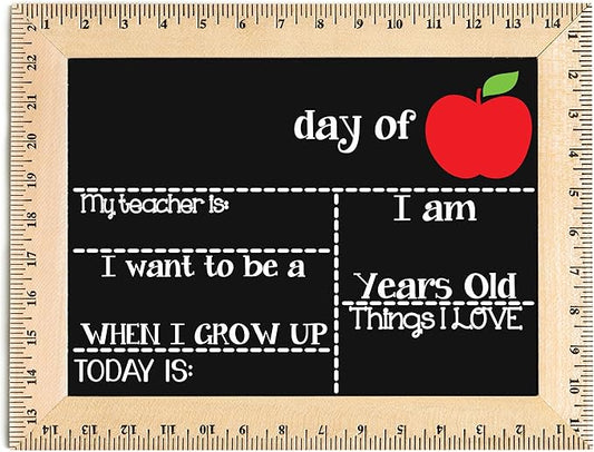 Bloom Owl First Day of School Chalkboard Sign - 11.5"x15" Reusable Back to School Photo Prop with Wooden Ruler Frame for Preschool, Kindergarten, and Beyond