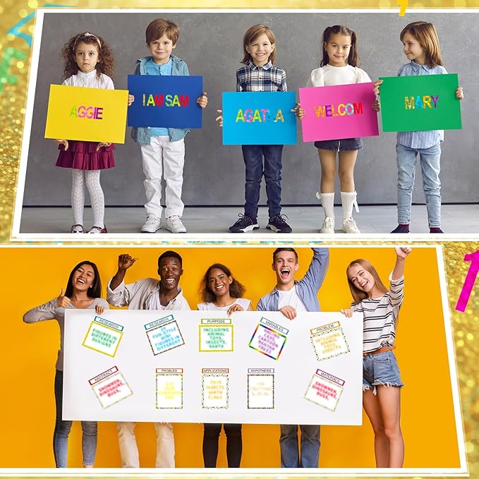 PerKoop 36 Sheets Science Fair Board Poster Boards Supplies 24 Self Adhesive Presentation Subtitles 4 Science Fair Project Titles 8 Personalized Letter Sticker for Classroom (Glitter Neon 1)