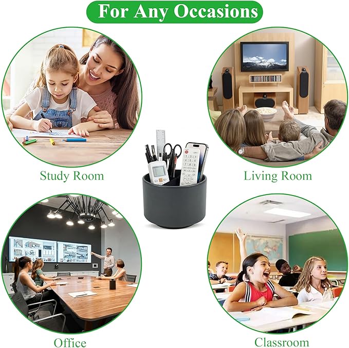 Round Leather Art Supply Organizer,Remote Control Holder,360 Degree Spinning,Multi-Functional Pencil Holder,4 Compartments Desktop Stationary Organizer(1-Sheep Black)