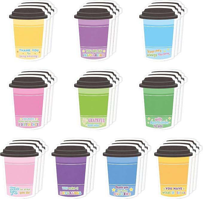 Xqumoi 30 Pack Employee Appreciation Coffee Cup Sticky Notes - Self Sticky Notepad Writing Memo Pad for Coffee Lover Staff Member Colleague Worker Office School Supply