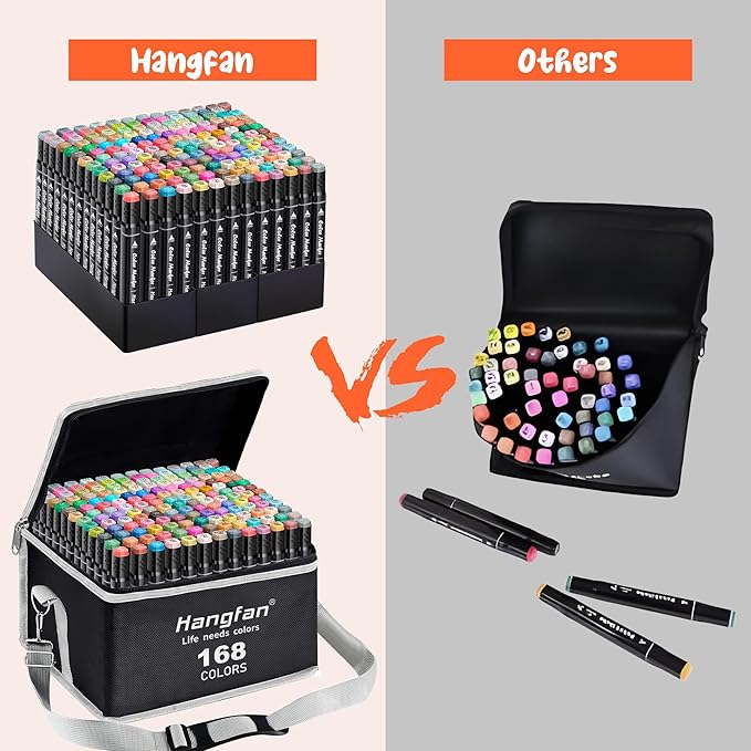 Alcohol Based Ink Art Markers, 168 Colors Broad&Fine Dual Tip Permanent Markers Pen Set for Professional Student Child Coloring Illustrations Sketch Drawing Painting Card Making (Black)