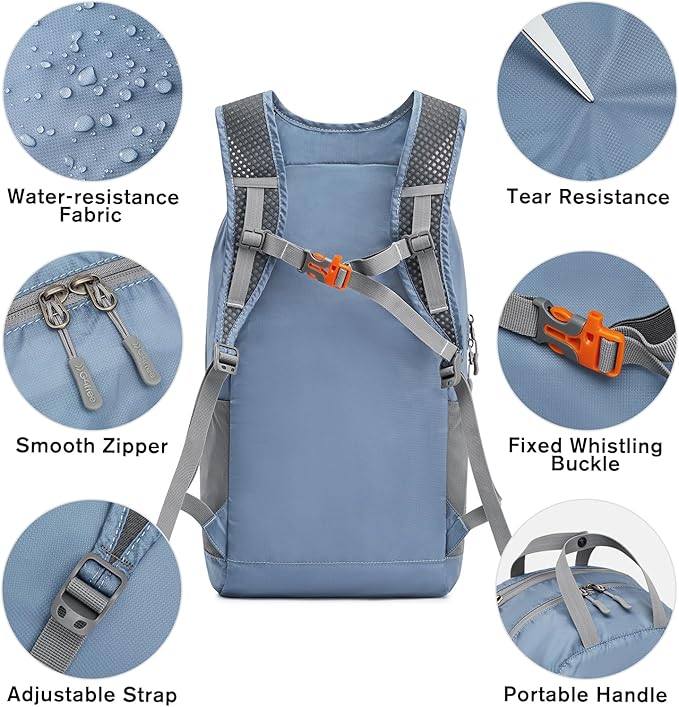 G4Free 25L Lightweight Hiking Backpack Packable Foldable Sport Travel Daypack Water Resistant for Women Men（Blue）