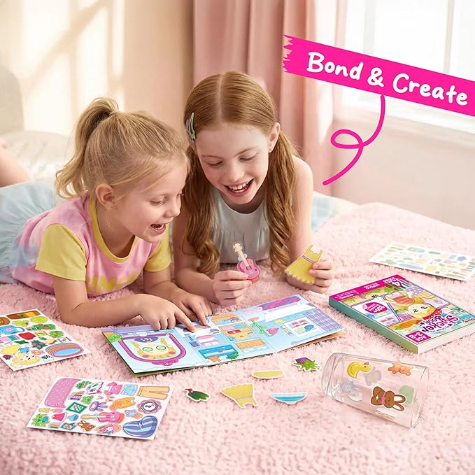 JOVA Klever Kits Reusable Sticker Book for Kids, My Dream Home 4 Play Scenes with 200+ Washable Stickers Plane Activity for Toddler Aged 3 4 5 6 7 8 Girls and Boys Birthday Gift
