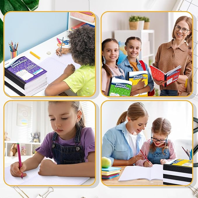 Watersay 120 Pack Primary Ruled Composition Notebook, Grade K-2 Journal 50 Sheets, 7-1/2" x 9-3/4" Primary Composition Book Writing Notebook for Kids Kindergarten Preschool 1st 2nd Grad (Multicolor)