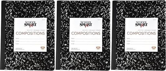 School Smart Hard Cover Composition Book, Unruled, 9-3/4 x 7-1/2 Inches, 100 Sheets (Pack of 3)