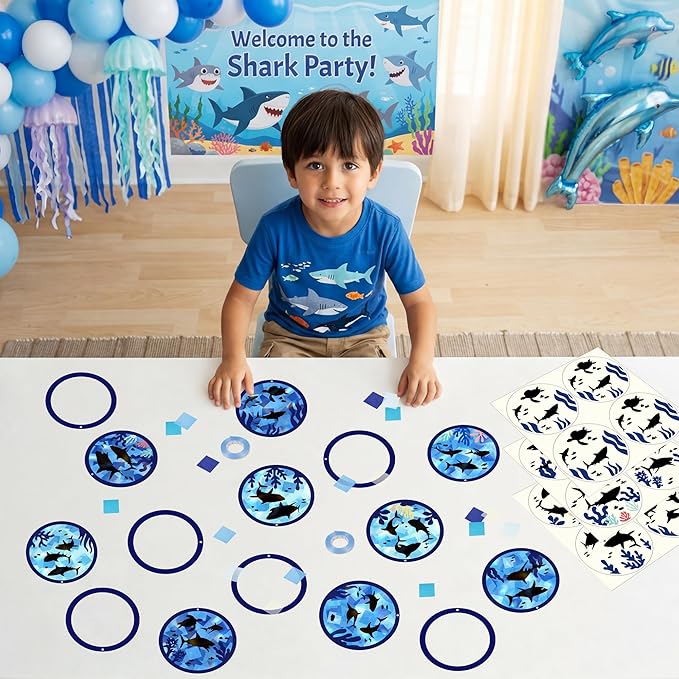 48PCS Summer Crafts: Paper Shark Suncatchers DIY Kits, Window Stained Glass Effect Art Supplies