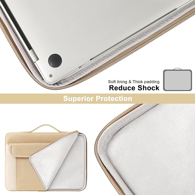 DOMISO 17-17.3 Inch Laptop Sleeve Case,Water-resistant Laptop Protective Case for Dell, HP, Lenovo, Asus, Acer, Alienware,Beige