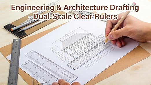 3-Pack 12-Inch (30cm) Plastic Rulers - Clear Dual-Sided Ruler with Centimeters and Inches, 3-Piece Set