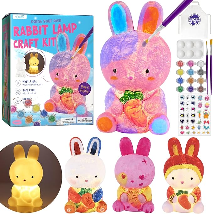 LAOESE Paint Your Own Bunny Lamp Kit, Art Supplies Painting Kits for Kids, Arts and Crafts for Kids Ages 8-12, Bunny Toys Girls Boys Birthday Gifts for Kids Ages 3 4 5 6 7 8 9 10 11 12+