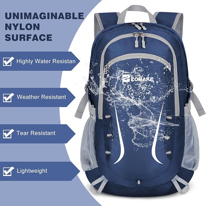 ZOMAKE Lightweight Packable Backpack 35L, Foldable Backpacks Water Resistant Collapsible Light Daypack for Hiking(Navy Blue) | Light Hiking Backpacks Water Resistant Collapsible Day Pack for Travel, Everyday Carry, Multi-Pocket Layout, Heavy Duty Nylon
