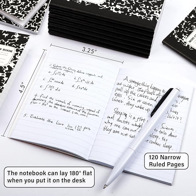 feela Mini Composition Notebook, Cute 30 Pack Black Narrow Ruled Mini Composition Books Bulk, Small Pocket Marble Journal Notebooks for Kids Students College Office, Pocket Size 4.5 x 3.25 in