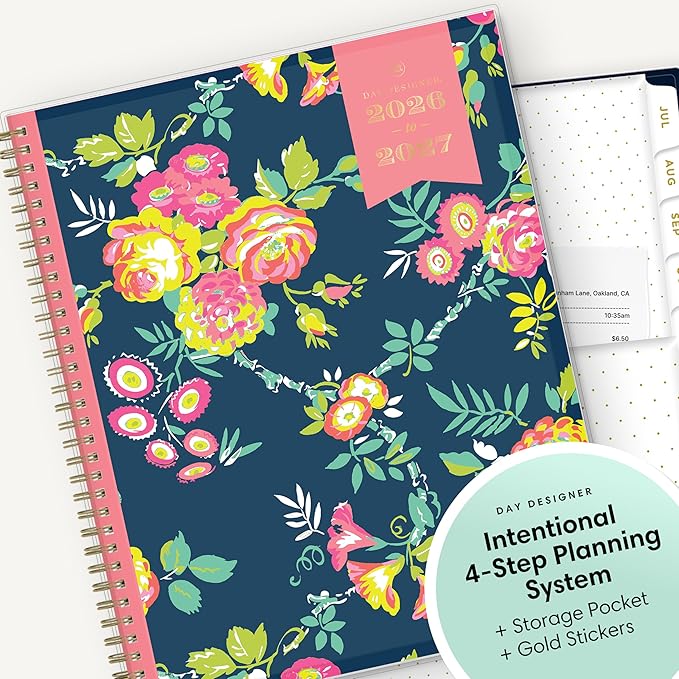 Blue Sky Day Designer 2026-2027 Weekly and Monthly Academic Year Planner Calendar, July 2026 - June 2027, 8.5" x 11", Clear Pocket Cover, Laminated Tabs, Storage Pocket, Includes Stickers, Peyton Navy