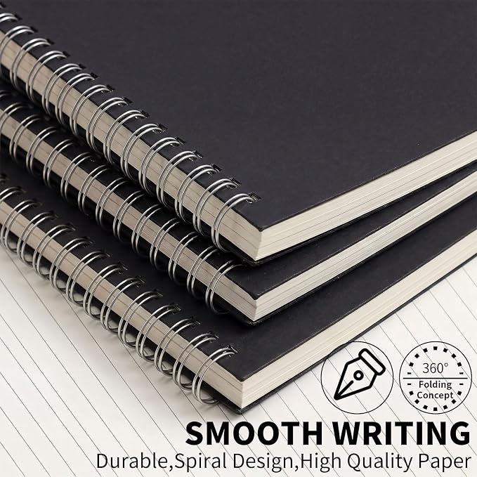 24 Packs Lined A5 Spiral Notebook, 8.3 x 5.5 In, Journals Bulk 120 Pages/60Sheets, Hardcover Spiral A5 Notebook Journal, Kraft Travel Notebooks Bulk for Work School Business Office (24 Packs, Black)
