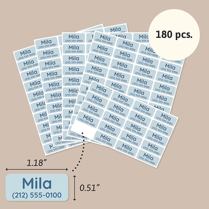 TeddyLabels - Clothing Labels for Nursing Home (180) – Self-Adhesive Name Tags for Clothes and Personal Items. Personalized Labels for Daycare, Nursing Homes, and Laundry Use - Light Blue