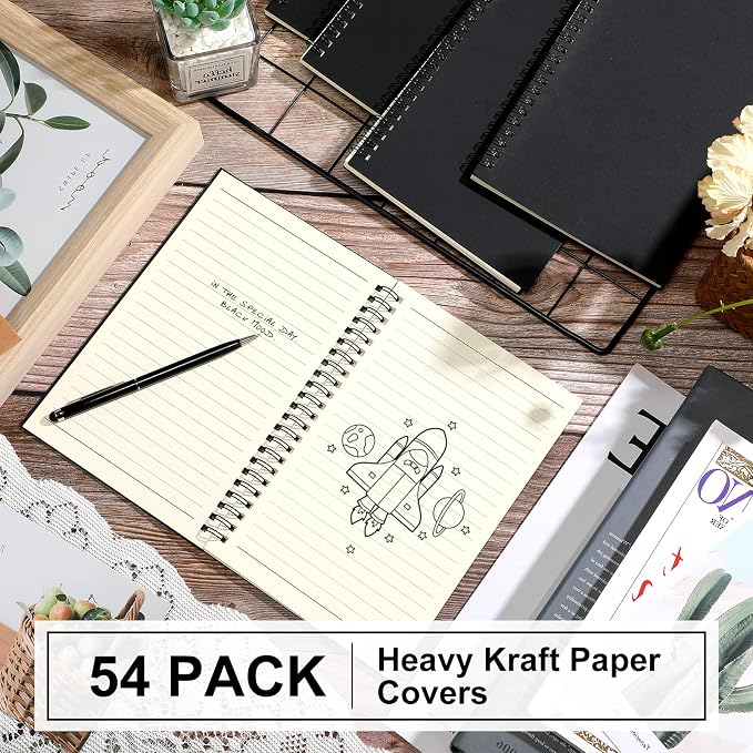 Yahenda 54 Pcs Spiral Notebook Bulk A5 Journal Lined 8.3'' x 5.5'' Writing Composition Paper Small Notepad Subject Notebook for Students Office Business Back to School Supplies (Black)