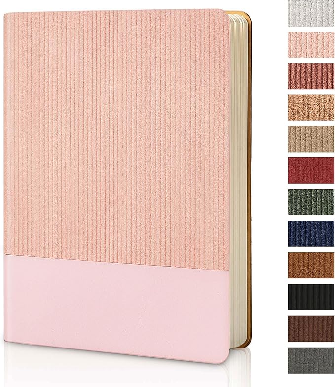 Lined Journal Notebook for Work College Ruled Note Book 5.79"x8.27" A5 PU Leather Daily Journaling 216 Pages for Women Men Writing Home School Supplies Business (Pink)