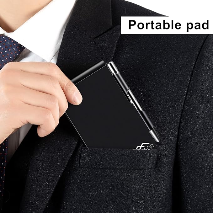 Metal Small Notebook, Mini Notepad, Small Pocket Notepad Aluminum Note Case with Mini Metal Pen and 60-Page Sheets - Memo Books Note Pads, Solid Black