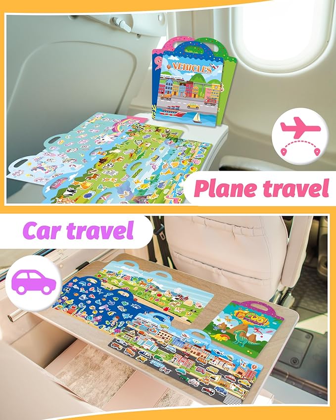 Walenced Reusable Sticker Book for Toddlers, Travel Stickers for Kids, Toddler Craft Activities Toys, Birthday Gifts for Boys & Girls