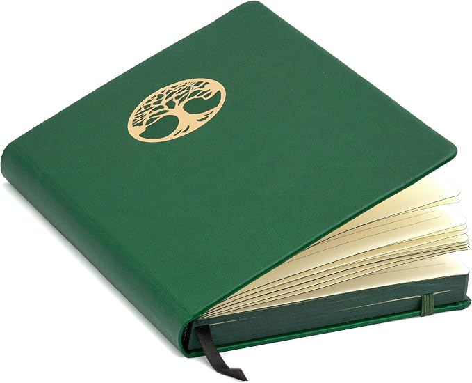 EVERLINEA 5.6” x 8.3” Embossed Tree A5 Hardcover Notebook, 240 Lined Pages, Forest Green