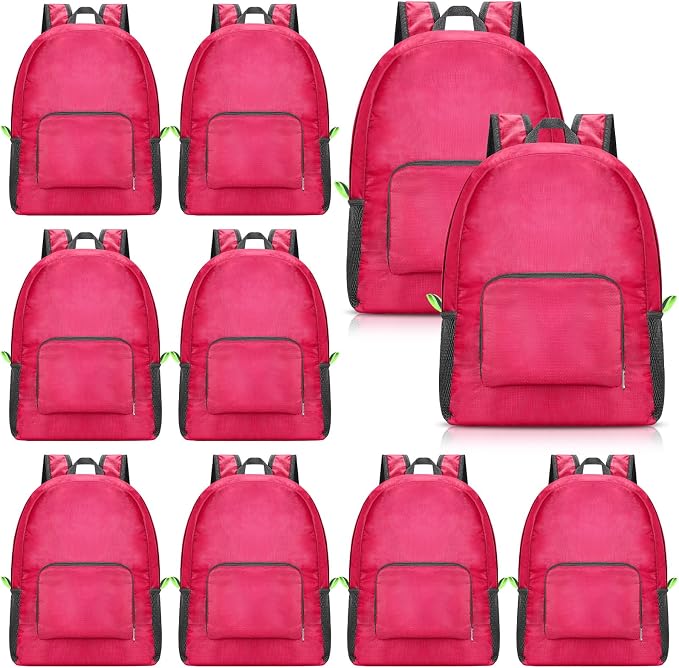 Jexine 10 Pcs Backpacks Bulk 16.5 Inches Lightweight Travel,Rose Red | Basic Book Bags for School Outdoor, Foldable Storage, Ideal Students Adults Commuters, Bulk Backpack Set for Teams
