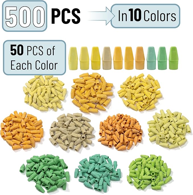 Mr. Pen- Pencil Erasers Toppers, 500 Pack, Colorful, Latex Free, No Smudge, Mr Pen Erasers for Pencils