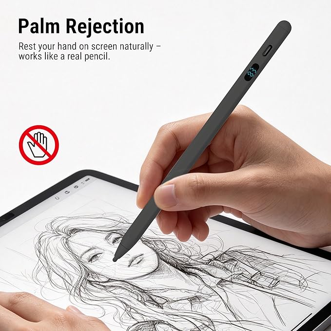2-in-1 Stylus Pen for Touch Screen + LED Power Display, Dual OS Active Pencil for iPad iPhone Android Samsung Tablet, Tilt Sensitivity for Drawing,Fast Charge, Digital Pencil Compatible with Switch