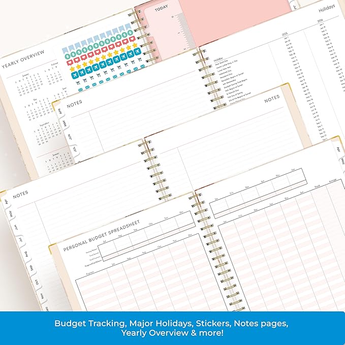 Blue Sky 15 Month Weekly and Monthly Academic Year Planner Calendar, April - June, Hard Cover, Wirebound, Laminated Tabs, Storage Pocket, Includes Snap-in Ruler w/Sticky Notes & Sticker Sheet, Henri (Henri- 2025/2026, 8.5" x 11")
