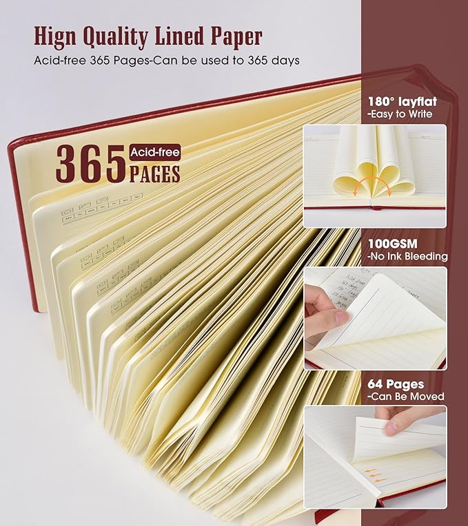 Lined Journal Notebook, 365 Pages A4 Big Journals for Writing College Ruled Notebook, Hardcover Leather Journal for Women Men, Daily Notebook for Work, Note Taking, 100Gsm Thick Paper( 8.5" x 11"Wine)