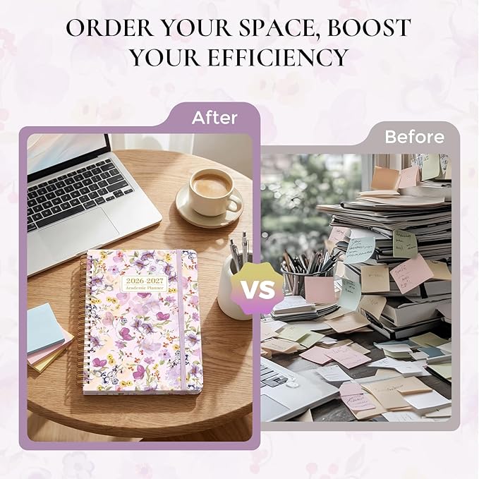 KONVINIT Academic Planner 2026-2027, Purple Monthly Planner 2026-2027, 12 Months Daily Weekly Planner with Tabs for Student Teacher, A5 (6.1" x 8.5") Planner 2026 for Home, Office, School Supplies