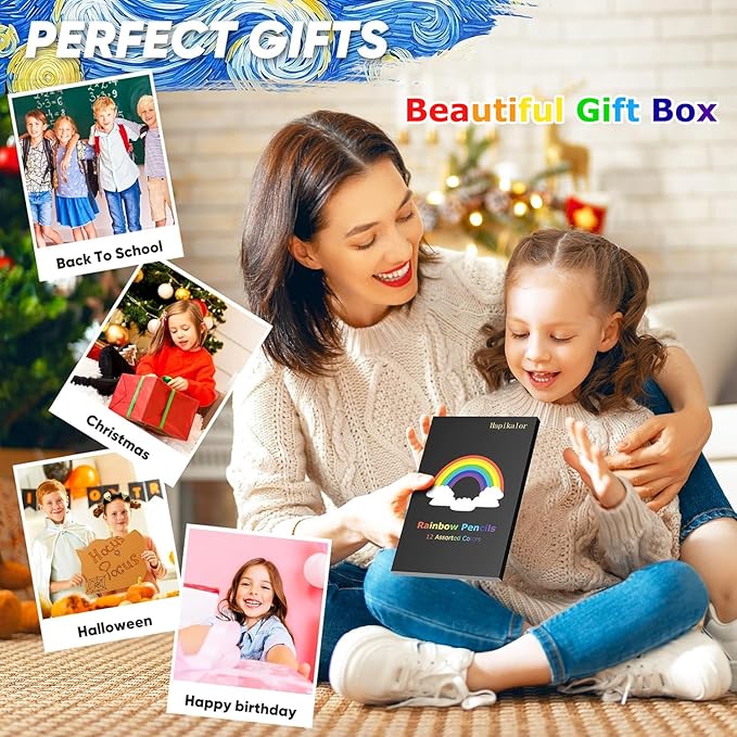 Hapikalor Art Supplies 12 Rainbow Colored Pencils, Teen Girl Boys Gifts Trendy Stuff, Stocking Stuffers for Kids, Birthday Party Favors Arts and Crafts 5-12 Year Old