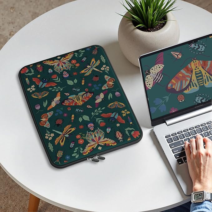 iCasso Laptop sleeve 13 inch for MacBook Air 13-13.6 inch,Retro Laptop case for Macbook Pro 13 inch, Slim Protective Travel Carrying Case for MacBook Pro 14 inch, Chromebook, HP, Dell, Green Butterfly